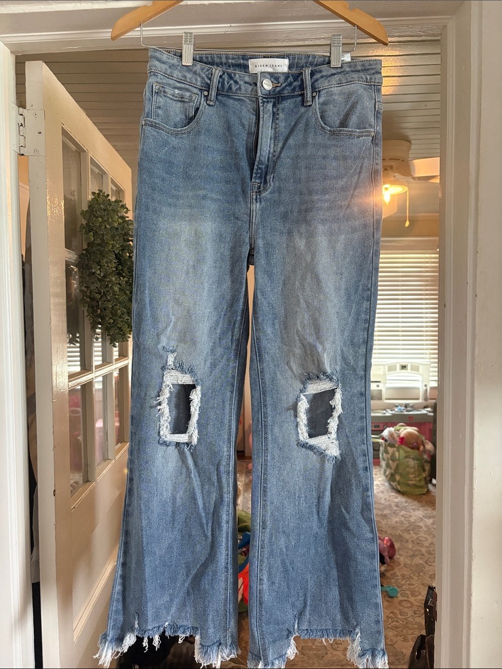 Light Blue Distressed Wide-Leg Women's Jeans